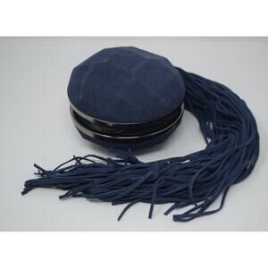 MSRP $199 BCBG Max Azria Kora Cow Suede Faceted Clutch Navy Bag with Fringe